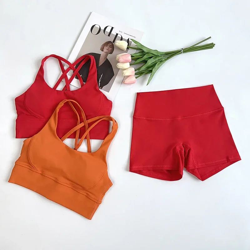 ZOCI 2-Piece Naked-Feel Yoga Set — Strappy Sports Bra & High-Waist Shorts for Women