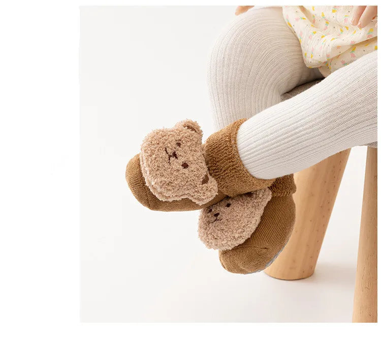 New Cute Cartoon Bear Baby Socks For Boys Girls Winter Soft Cotton Anti Slip Solid Newborn Toddler Sock Kids Thicken Socken