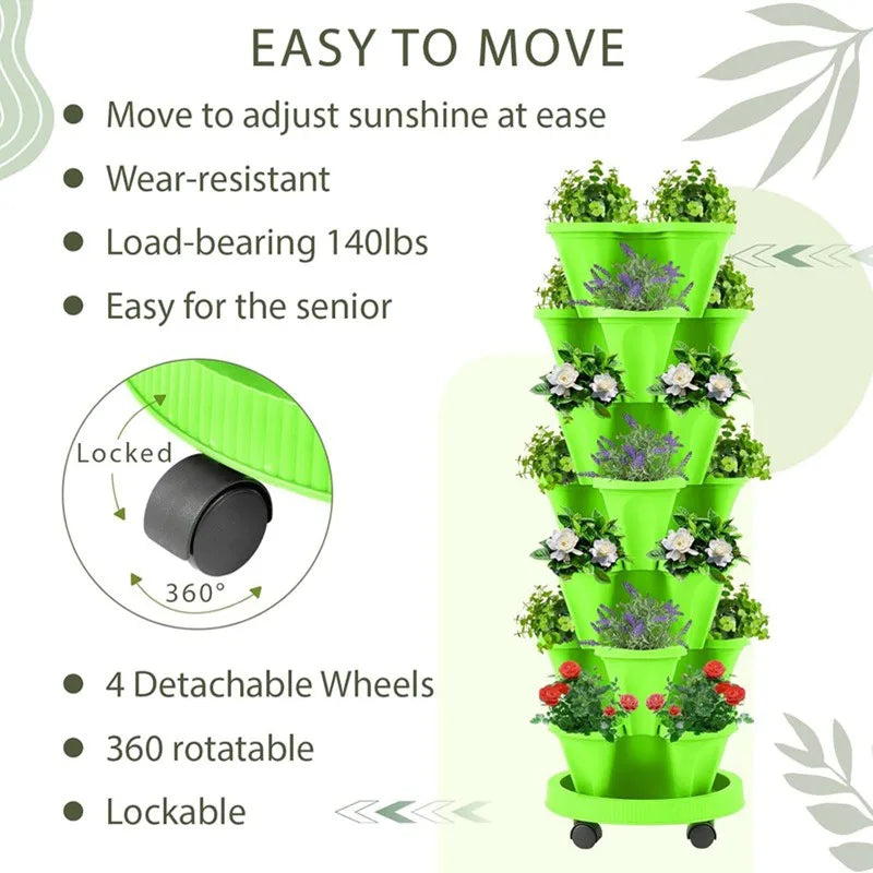 DIY Garden Vertical Planter — Stackable Tower with Movable Tray (PP Plastic)