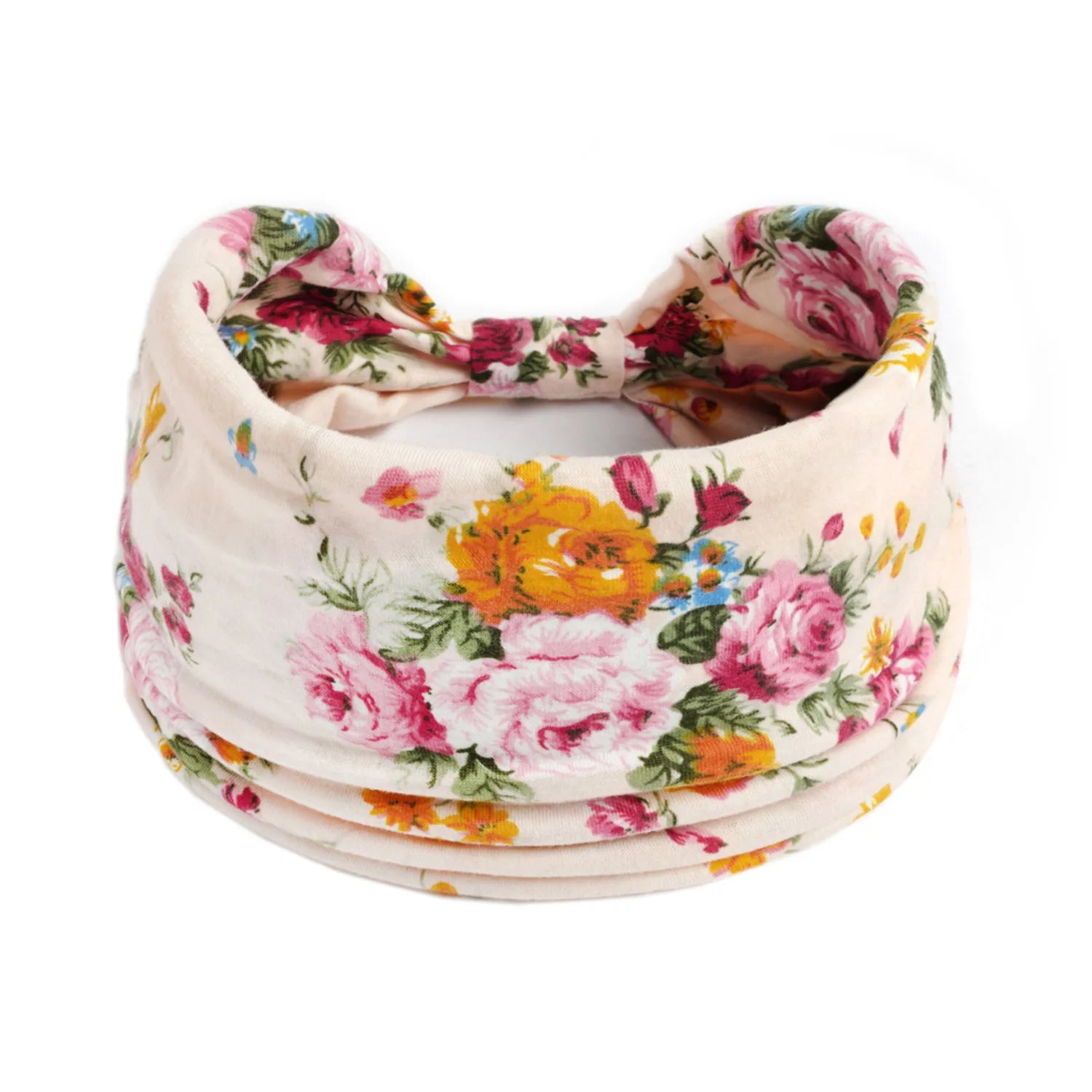 Boho Wide Knot Floral Cotton Headband | Stretch Turban Hair Scarf for Women