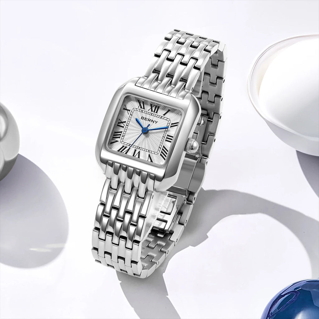 BERNY Luxury Brand Woman Watch New In High Quality S/S Square Ladies Quartz Watches Fashion Elegant Business Wristwatch
