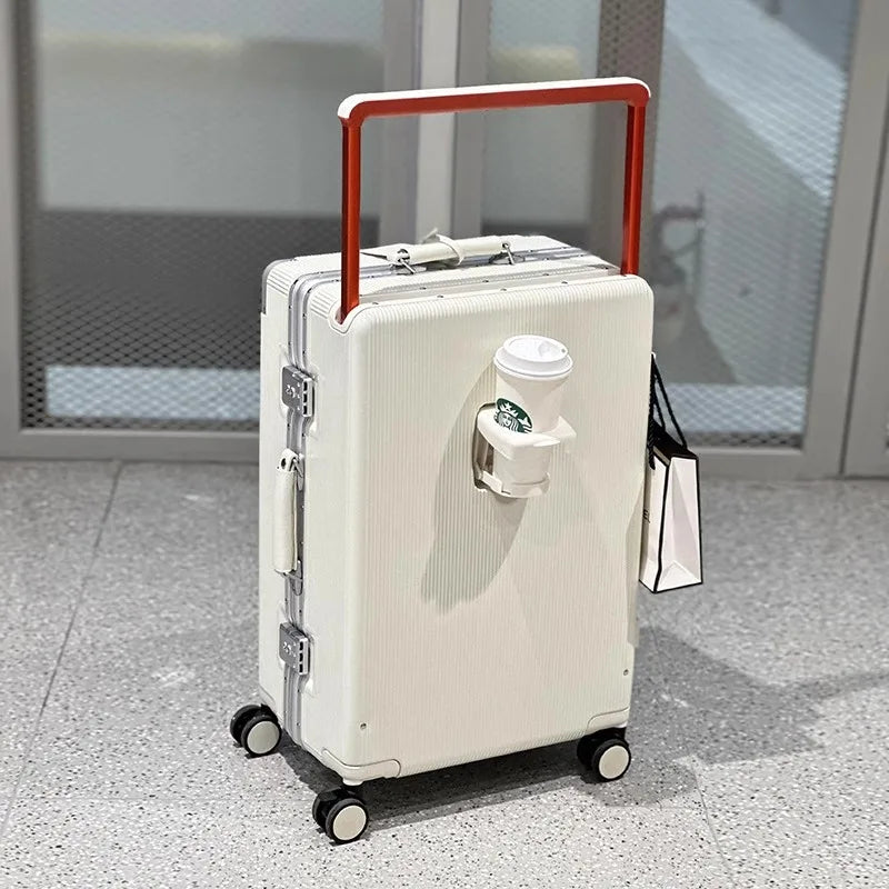 sushimu Suitcase Wide Handle Travel Suitcase Men 20 24  Carry-On Luggage Women PC Aluminum Frame Trolley Case