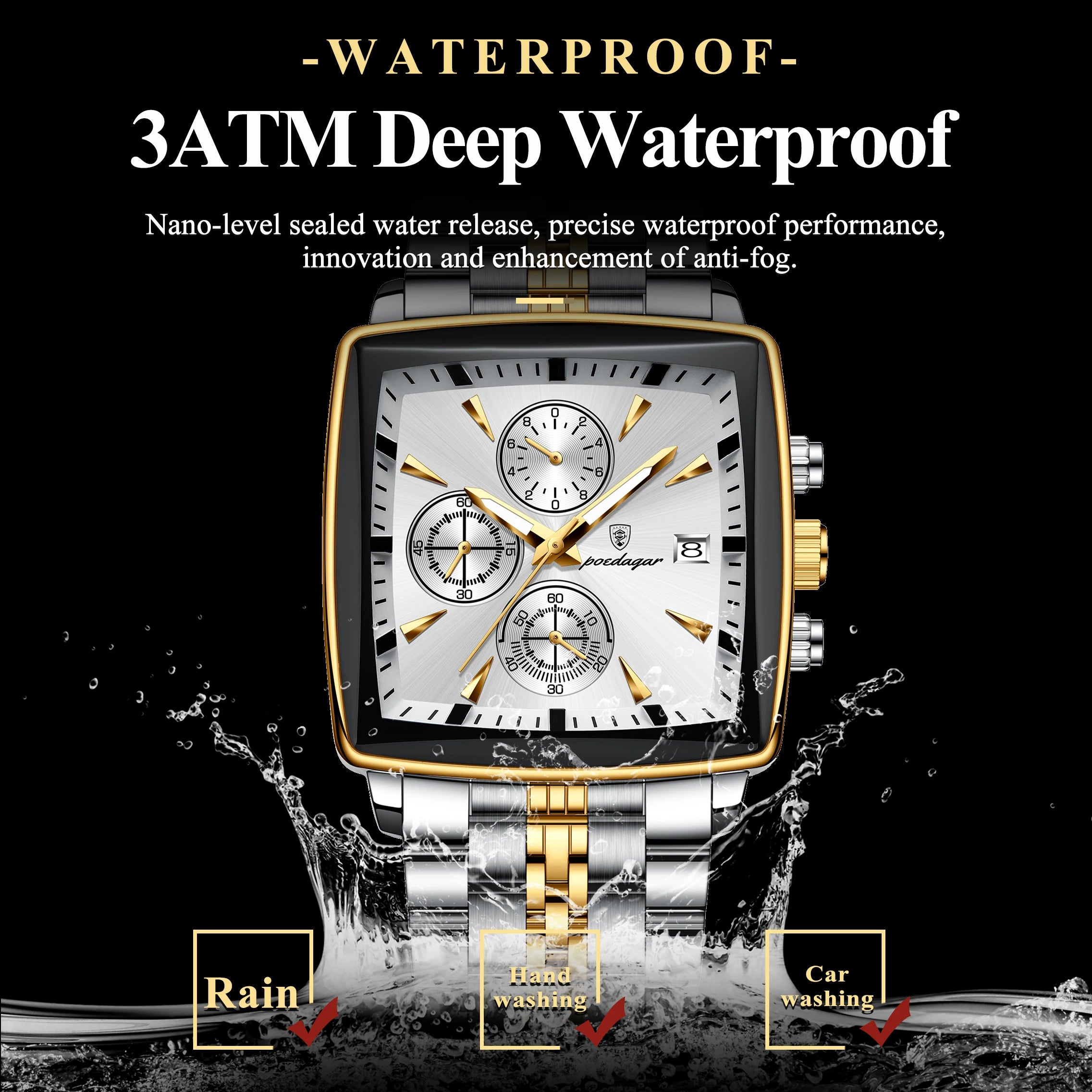POEDAGAR Top Luxury Business Male Wristwatch Waterproof Luminous Stainless Steel Men Watch Chronograph Date Men's Quartz Watches