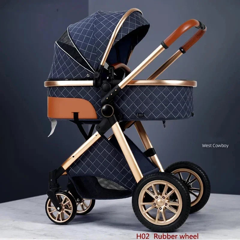 Luxury Baby Stroller 3 in 1 High Landscape Baby Cart Can Sit Can Lie Portable Pushchair Baby Cradel Infant Carrier