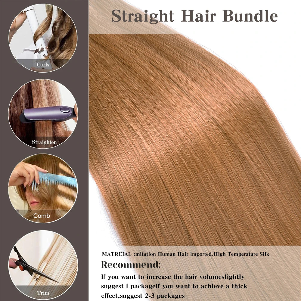 Bone Straight Synthetic Hair Bundle 26Inch Super Long Natural Hair Extensions For Black Women Yaki Straight Hair Weaving Fake