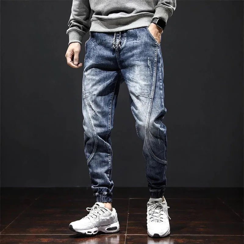 Autumn Jeans Elastic Waistband Mens Baggy Jeans Harun Pants Workwear  Retro Men's Skinny Jeans Tapered Jeans