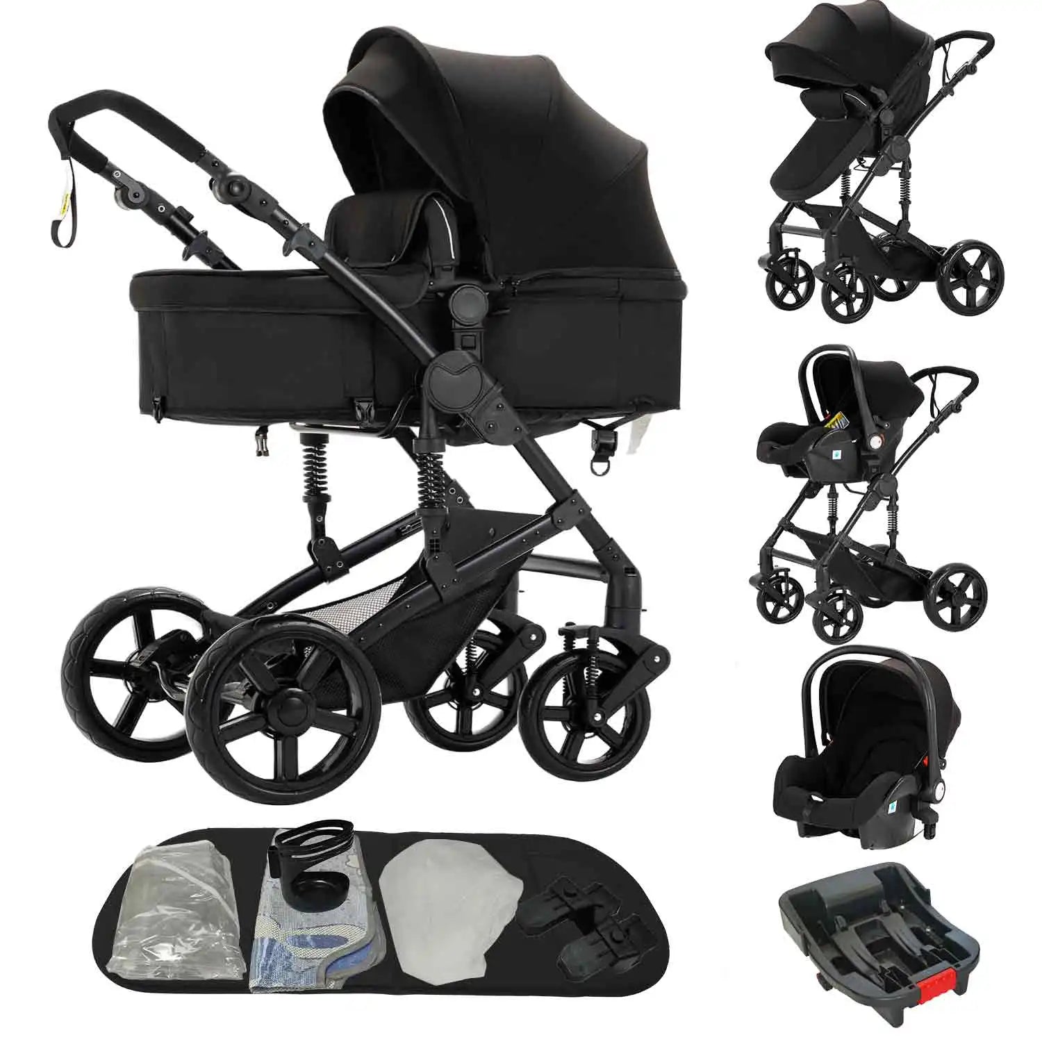 3 in 1 Baby Stroller with Car Seat ISOFIX Compatible 5-Point Harness Shock-Absorbing Wheels Newborn Stroller 0-3Y Lightweight