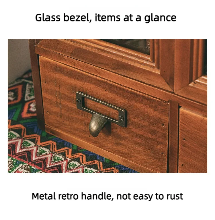 Nordic solid wood retro wooden double door display cabinet miscellaneous cosmetics storage cabinet drawer desktop storage box