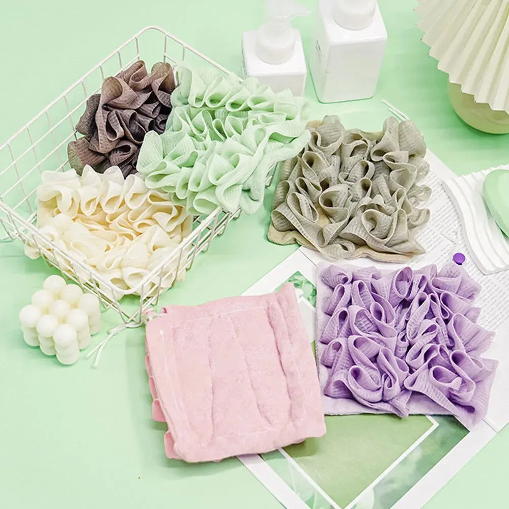 2-In-1 Bath Ball Towel Loofah With Drawstring Closure For Soap Soft Exfoliating Mesh Shower Sponge Body Skin Care Bathing Tools