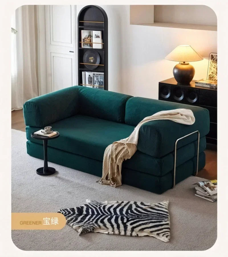 2025 New Elegant Italian Compressed Sofa Minimalist Retro Corduroy Sofa Bed Foldable Washable Customizable for Living Room