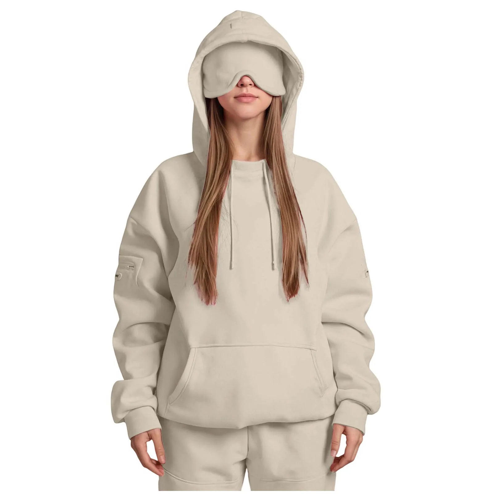 Plus Size Hoodie with Built-In Eye Mask – Oversized Travel Pullover