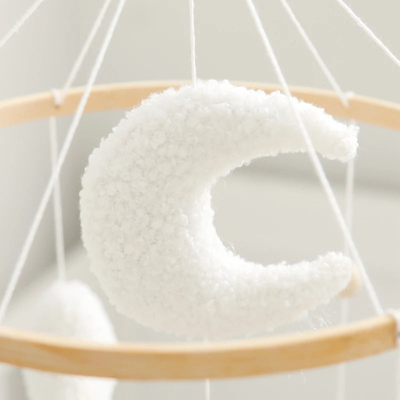Wooden Crib Mobile Baby Bed Bell Rattle Toy Soft Felt Cartoon Bear Mobile bracket Newborn Music Box Bed Bell Hanging Bracket Toy