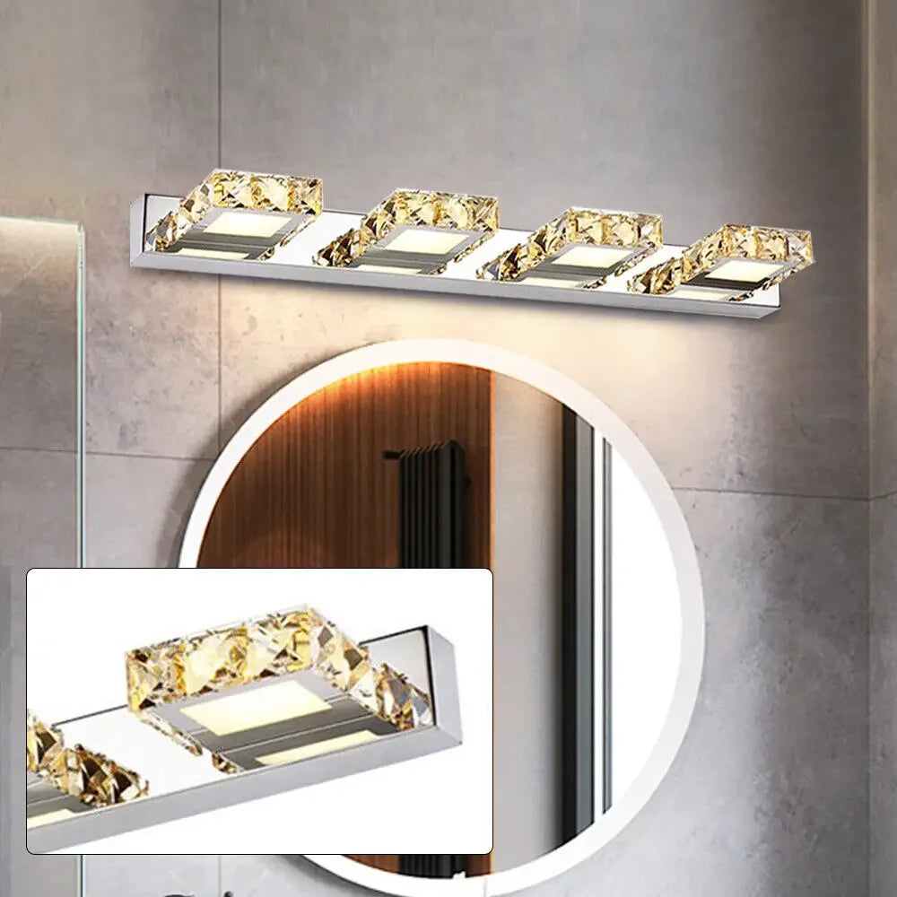 4-Light LED Crystal Vanity Mirror Lamp | Gold Bathroom Wall Light