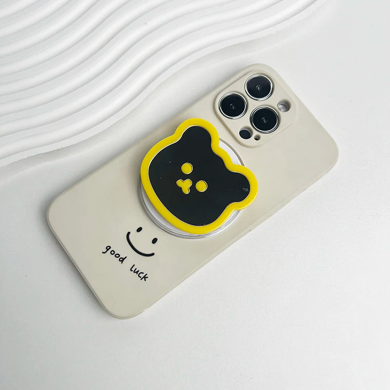 Cute Bear Mirror Magnetic Socket Grip Phone Holder For Magsafe IPhone Mac Samsung Safe Ring Finger Expanding Stand