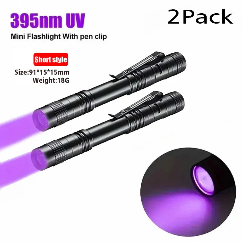 XIWANGFIRE 395nm UV Flashlight with Pen Clip (2×AA)