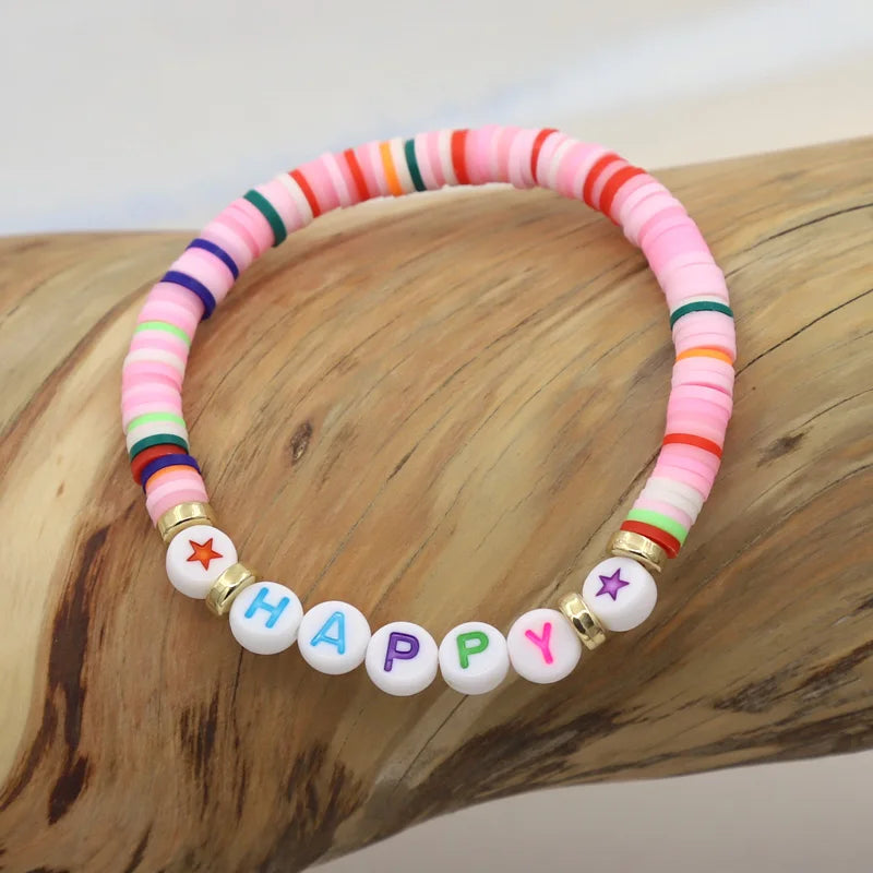 Multicolor Clay Beaded Letter Bracelet | Custom Friendship & Love Boho Jewelry