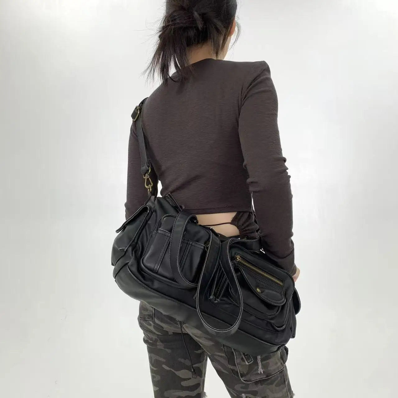 Venn Angel Women Shoulder Bag Fashion Satchel Vintage Top-handle Handbags PU Dumpling Pack Tassel Multi-pockets Shoulder Bags