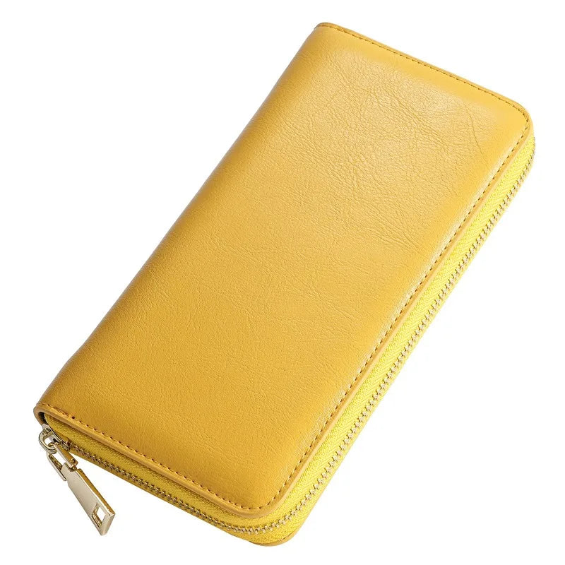New Oil Waxed Cowhide Women's Zipper Wallet Long Genuine Leather Large Capacity Handbag Japan Style
