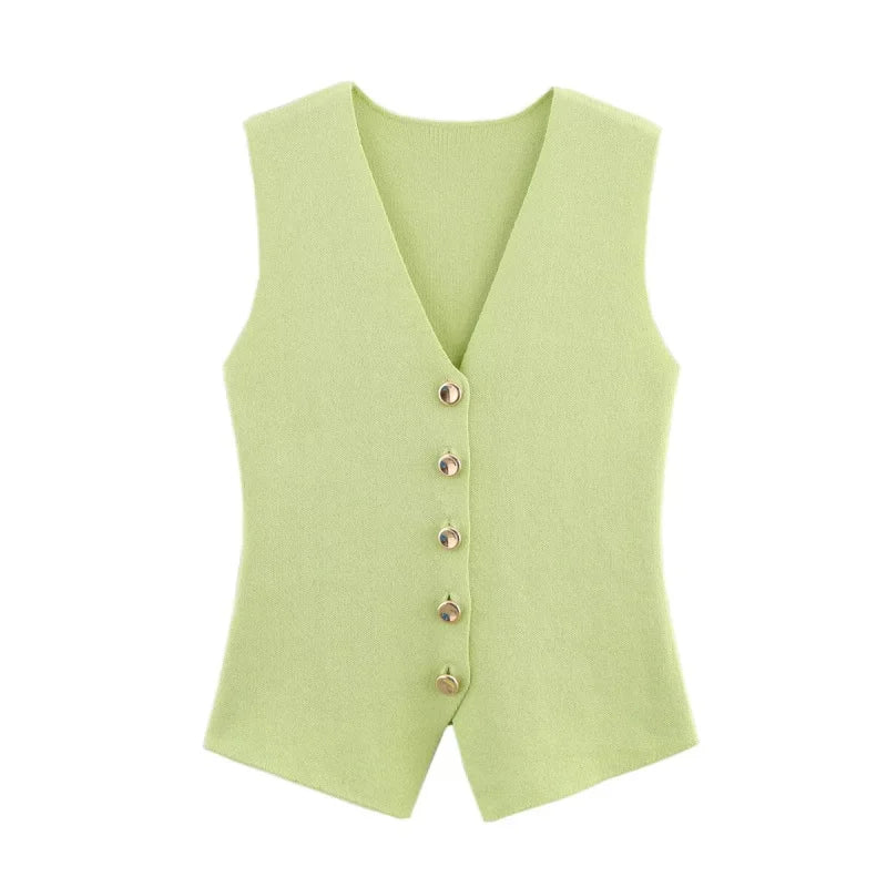 ETJ 2025 new women's elegant fashion all-match V-neck sleeveless vest jacket knitted waistcoat