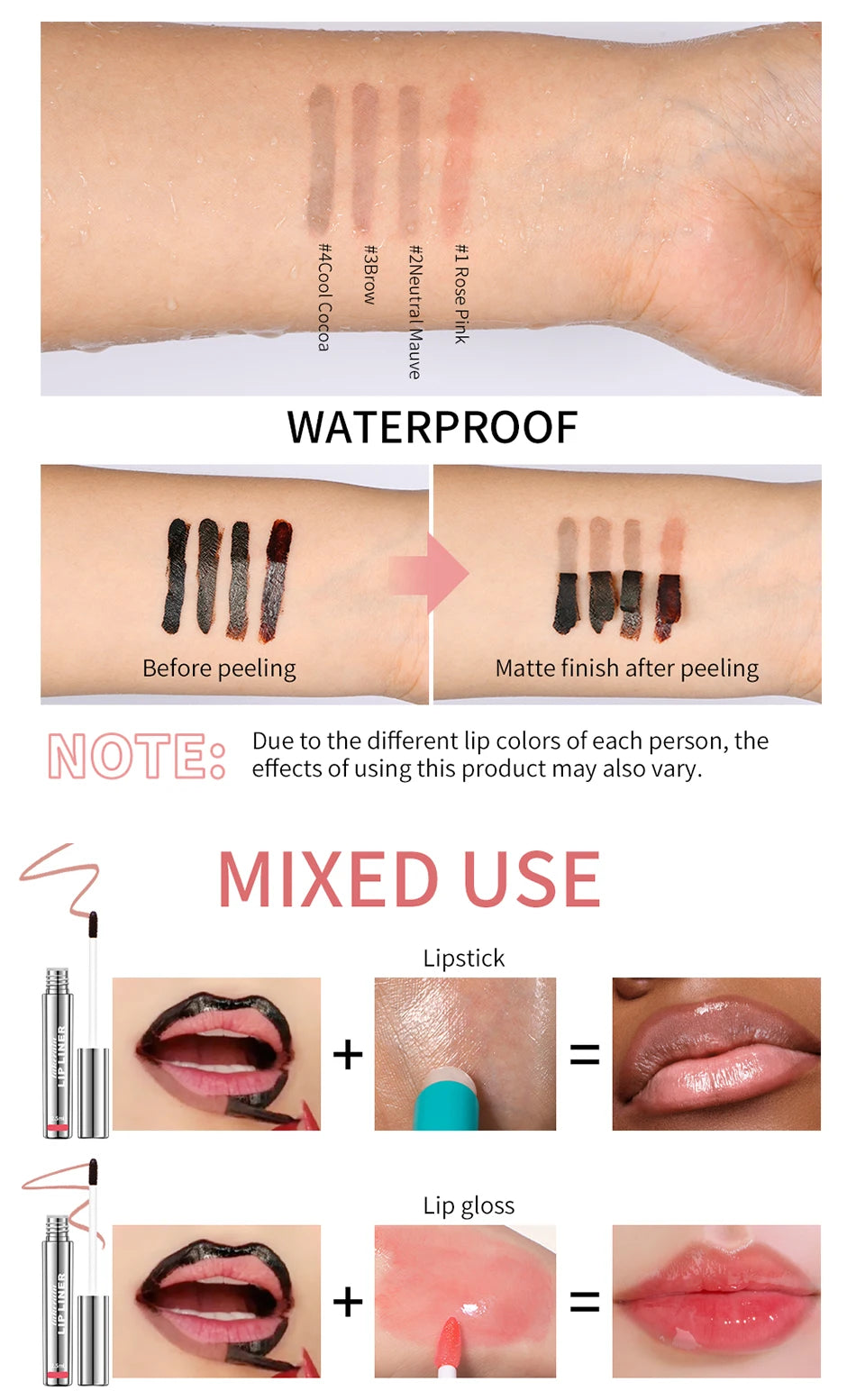 ibcccndc Waterproof Peel-Off Lip Liner & Tint (4 Colors, Long-Lasting Matte)