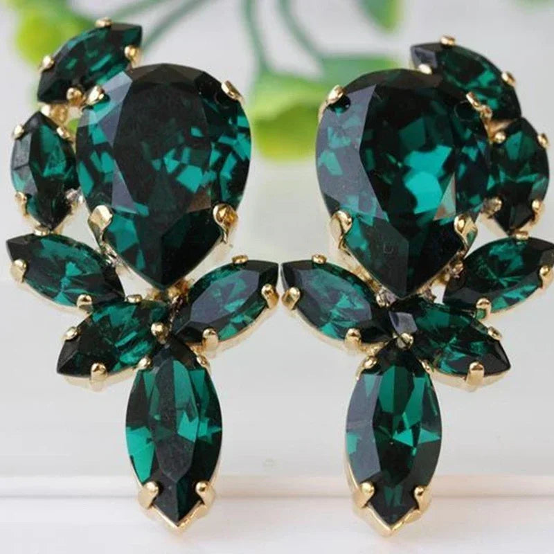 Green Crystal Drop Earrings | Elegant Zirconia Luxury Jewelry for Women