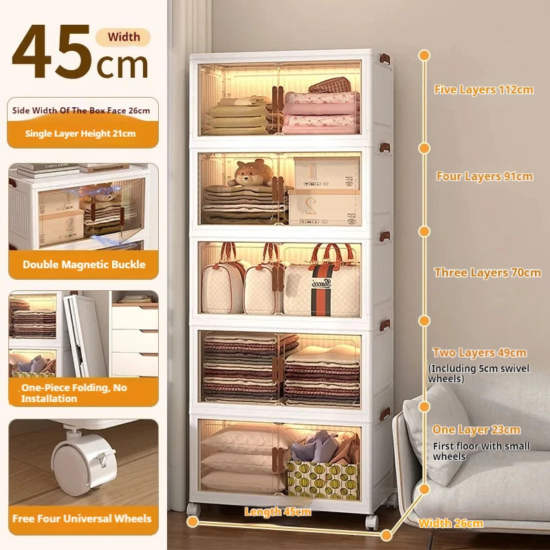 2025 Folding Living Room Cabinet Multifunction Closet Organizer With Wheel Stackable Sundries Large Capacity Storage Box Shelf