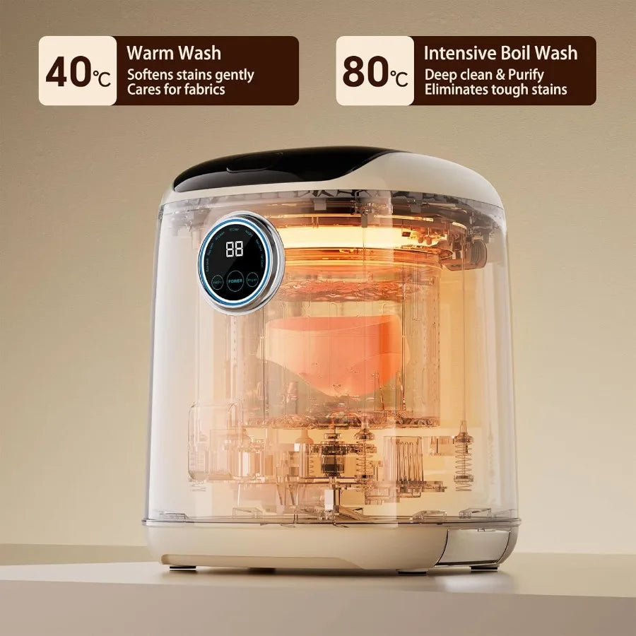 Fully Automatic Mini Washing Machine with Heated Wash Spin Dry Thermal Drying 7L 1kg Capacity Portable for Underwear Socks Baby