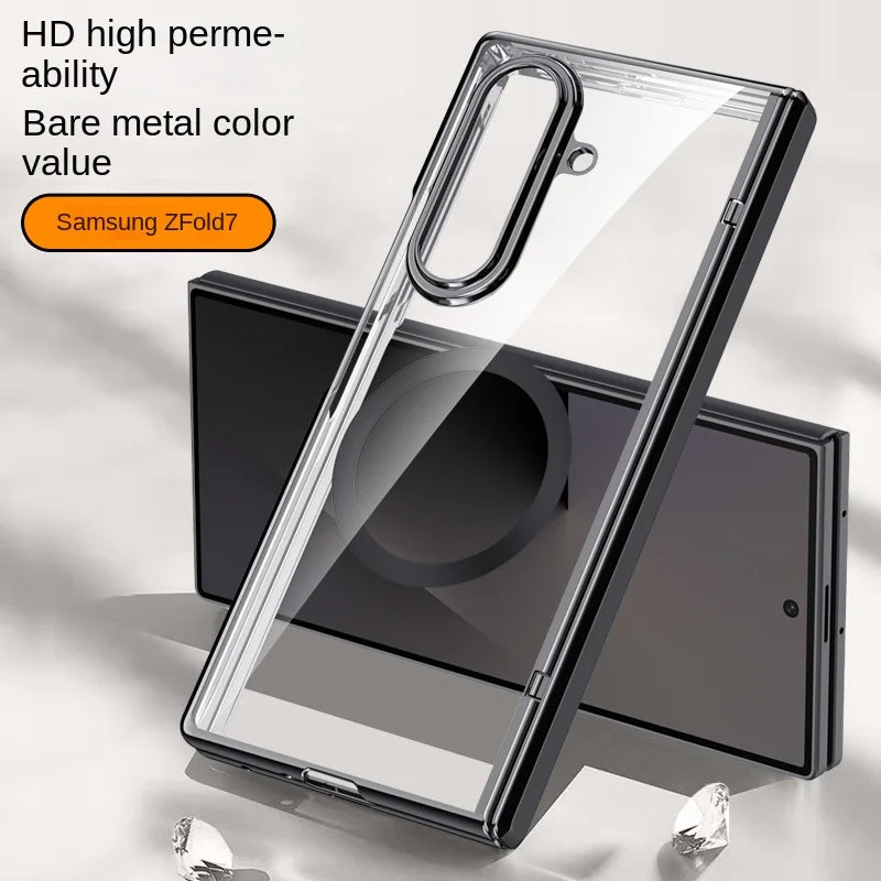 For Samsung Galaxy Z Fold 7 electroplated magnetic case with integrated tempered glass front film anti-fingerprint phone case