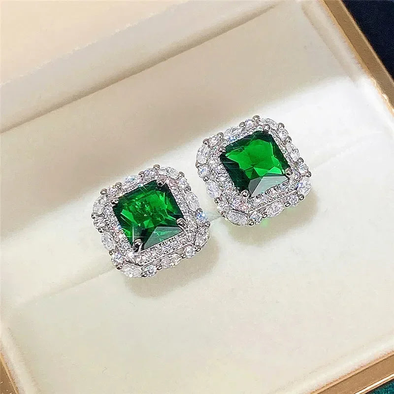Green Crystal Drop Earrings | Elegant Zirconia Luxury Jewelry for Women