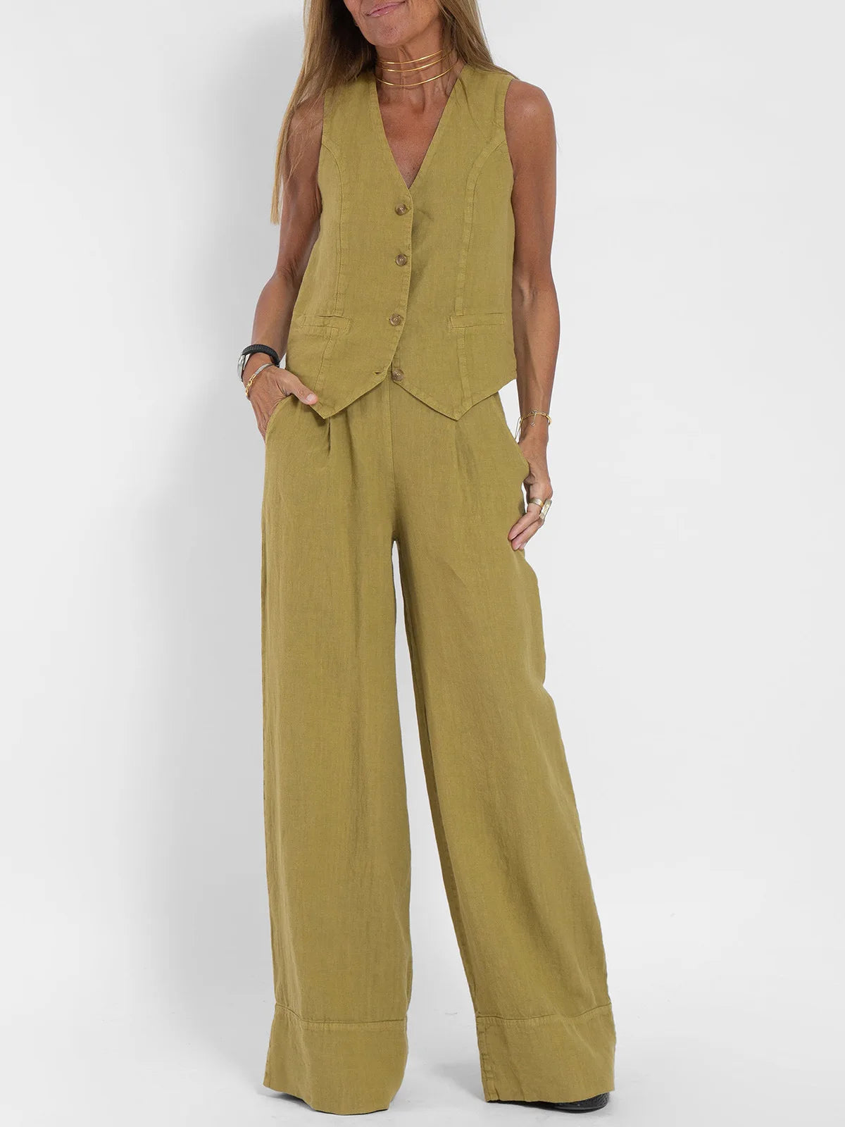 Women's Clothing 2025 Spring Summer New Fashionable Vest Pants Collage Splicing Pure Sleeveless Color Temperament Casual Suit