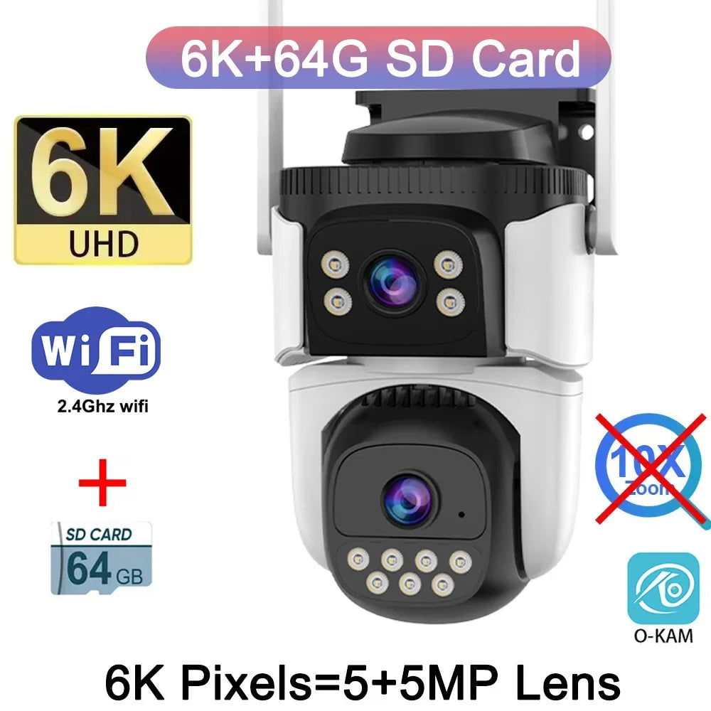Outdoor 10K WiFi6 Camera 20MP 10X Optics Zoom Three Screen Four Len PTZ Automatic Tracking 6K Dual Lens Waterproof Security CCTV