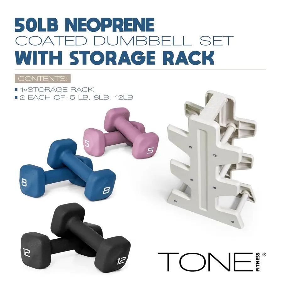 Neoprene Dumbbell Set with Storage Rack NonSlip, AntiRoll Hand Weights for Home Gym Workouts 20 lb, 32 lb, 50 lb, 60 lb amp 100