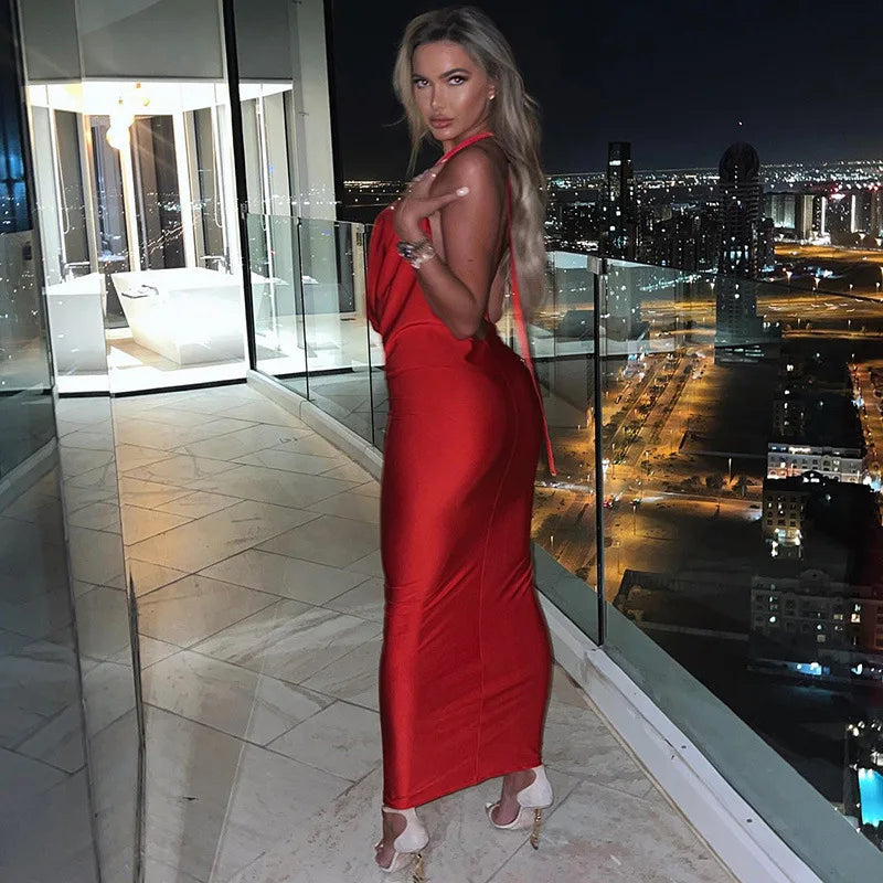 Dulzura Autumn Women Halter Backless Midi Dress For Women Bodycon Sexy Party Elegant Outfits Evening Birthday Clothes Y2K 2024