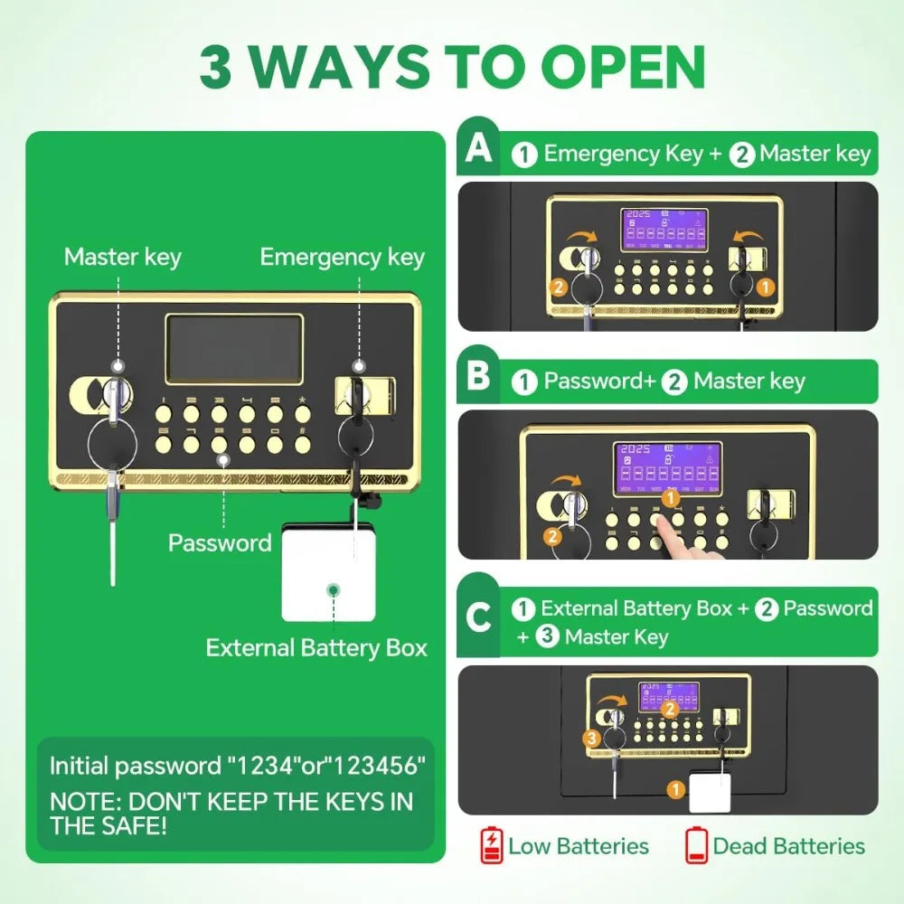 Compact Home Safe — 0.8 cu ft, Electronic Combo + Key, Alarm, Portable, Removable Shelf