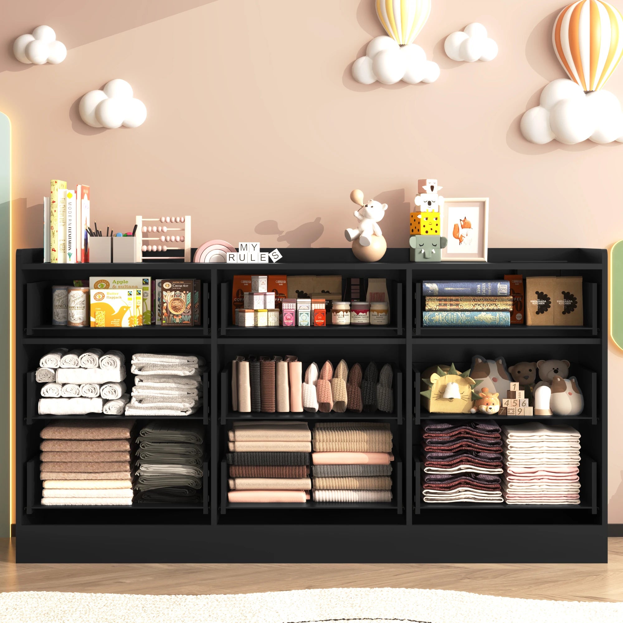 9 Drawer Dresser with Power Outlet & LED Light, Modern Chest of Drawers for Closet, 63" Drawer Organizer Cabinet for Bedroom