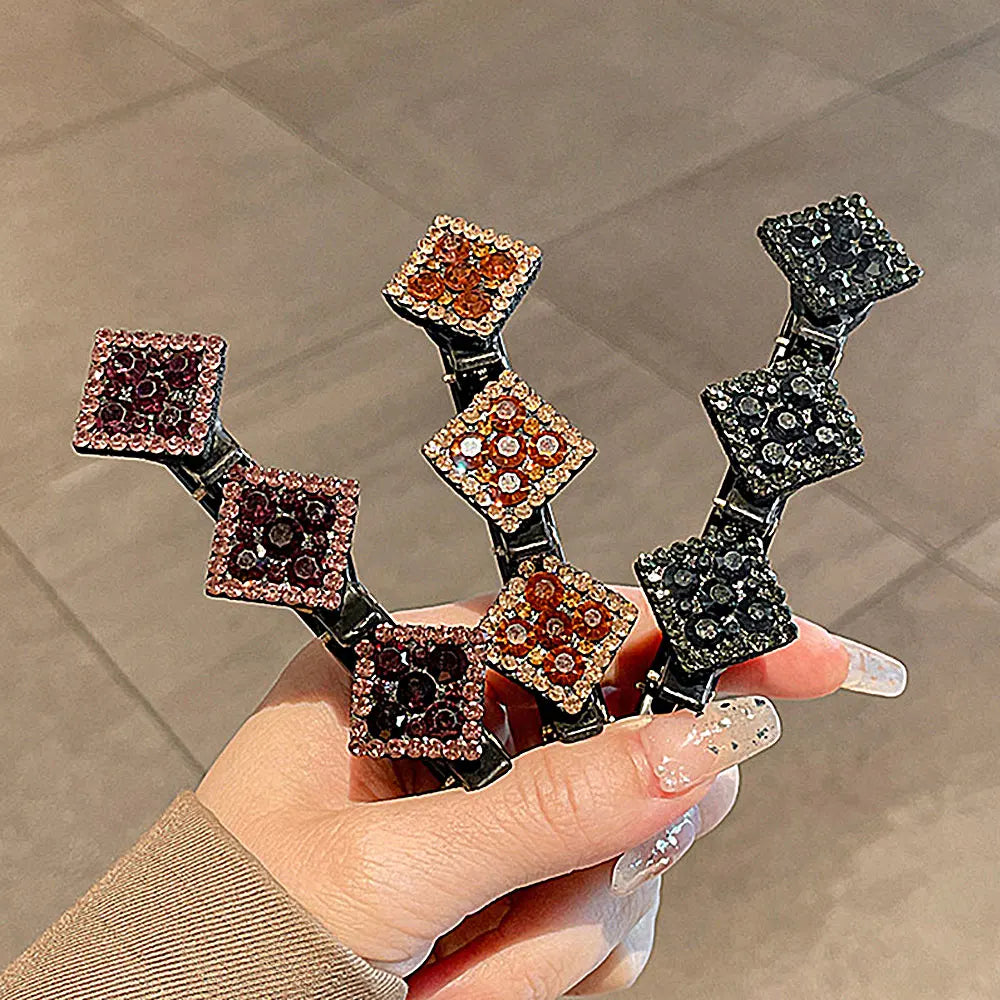 Sparkling Crystal Stone Braided Hair Clips Women Cheap High Quality Satin Rhinestone Fabric Hair Bands for Girls