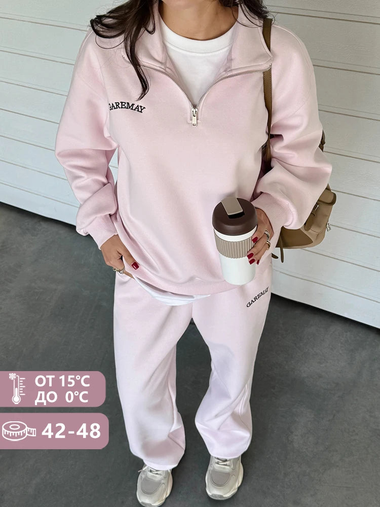 Spring Women's Tracksuit with Zipper Cotton Oversize Classic Pink  Two Piece Set Women Casual  Yellow Trouser Suits for Women