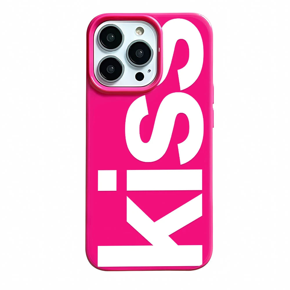 Personalized English Letters Kiss Phone Case For iPhone 16 15 14 13 12 11 Pro Max 16E XR X XS Max 7 8 Plus INS Simple Soft Cover