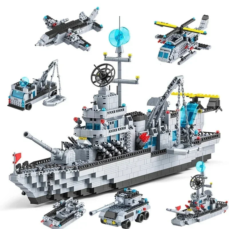 Huge size 1560PCS Navy war ship Army ship model warship 6 in 1 multi-shape combination building blocks to build a boy toy set