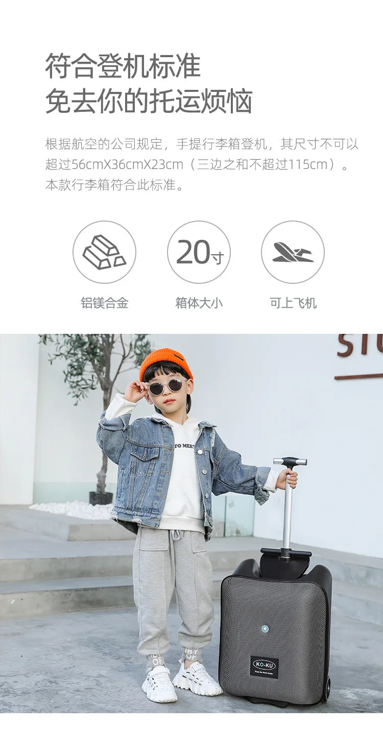 Formsio Kids Scooter Suitcase Lazy Carry On Rolling Luggage Box Sitting Trolley Bag For Baby