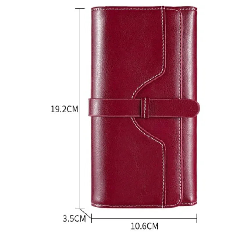Genuine Leather Wallet for Women Long Clutch Bag Oil Wax Leather Retro Women's Multifunctional RFID Anti-theft Brush Wallets