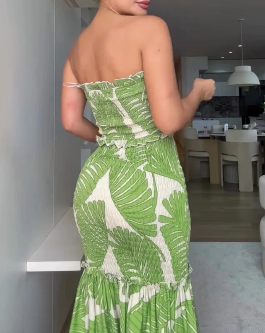 Spring Women Halter Dress Print Mermaid Long Dresses Bodycon Dress Female Summer New Fashion Holiday Sexy Lady Clothes