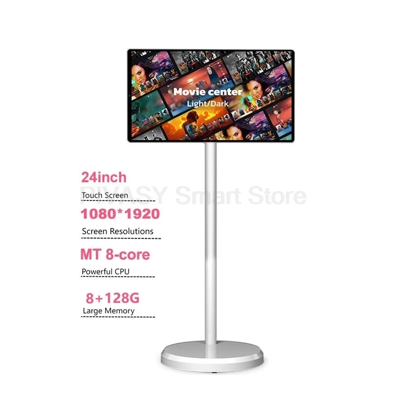 Touch Screen 21.5 24 Inch Smart TV with Floor Stand Monitor Mobile Stand Battery for Fitness Home Office Wireless Casting Audio