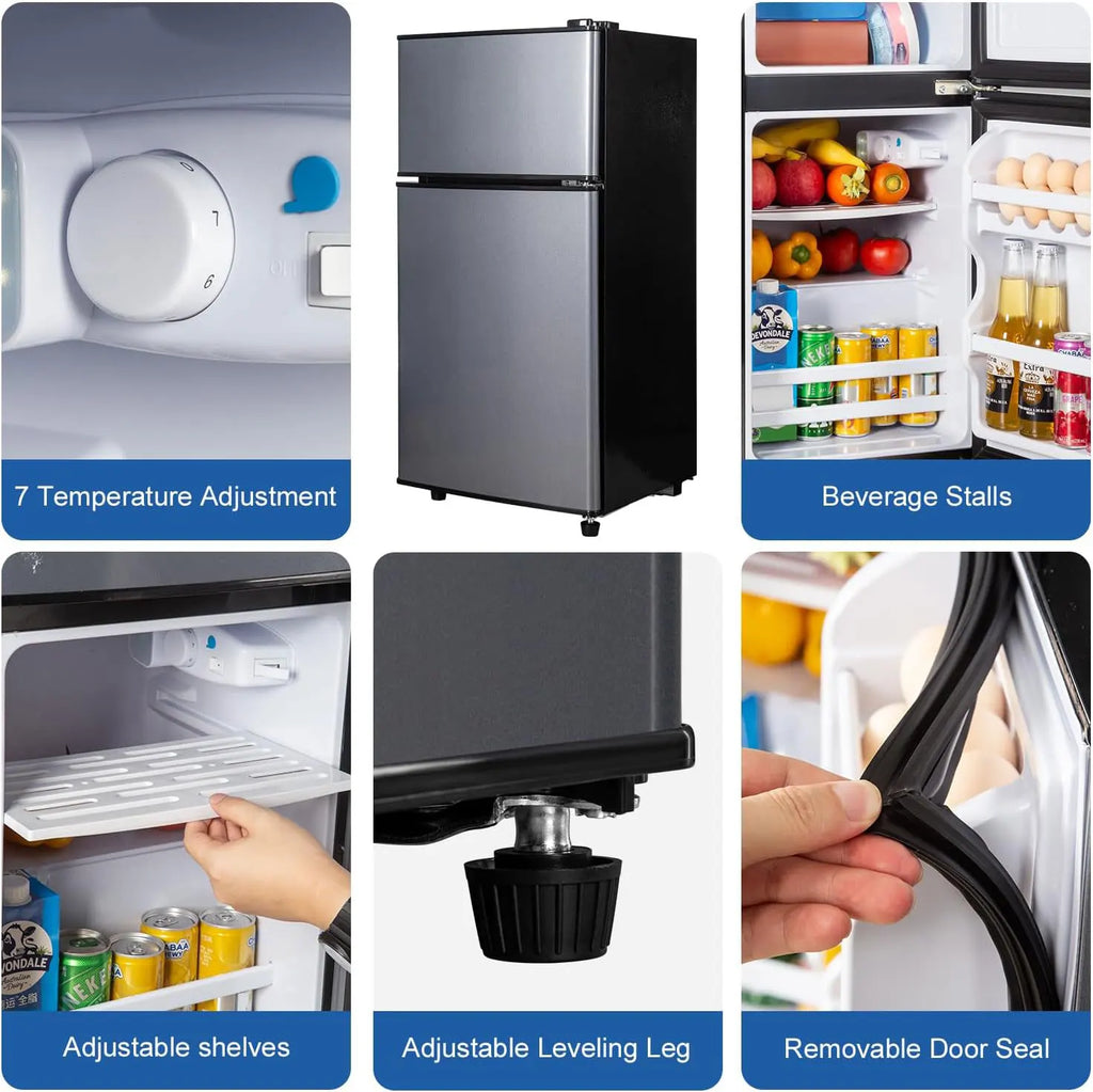 Mini Fridge with Freezer, 2.9 Cu.Ft Small Fridge, Energy Saving, Low Noise,7 Adjustable Thermostat, Double Door  Refrigerator