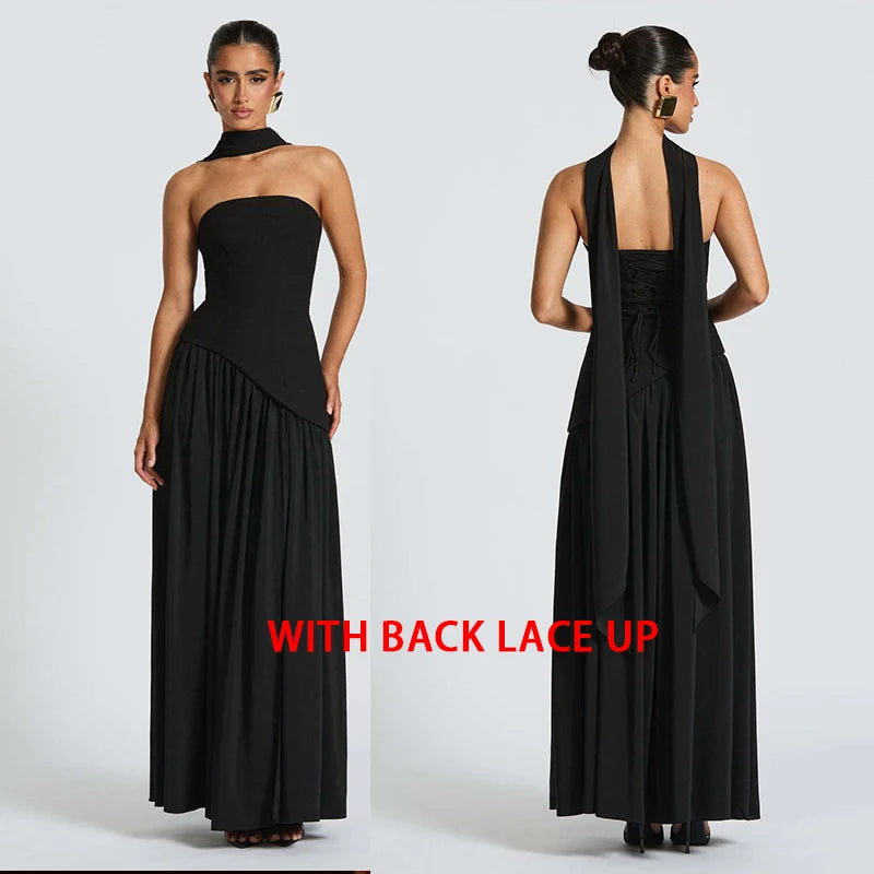 Giyu Sexy Evening Party Dresses Women 2025 Autumn Summer Maxi Long Dress Elegant Strapless Split Backless Pleated Dress