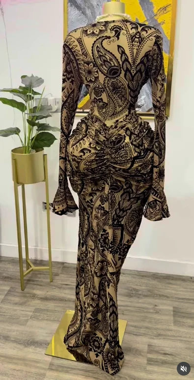 CM.YAYA Women Long Sleeve Stacked Mesh See Though with Lining Bodycon Long Dress 2025 Autumn Evening Birthday Sexy Party Dresses