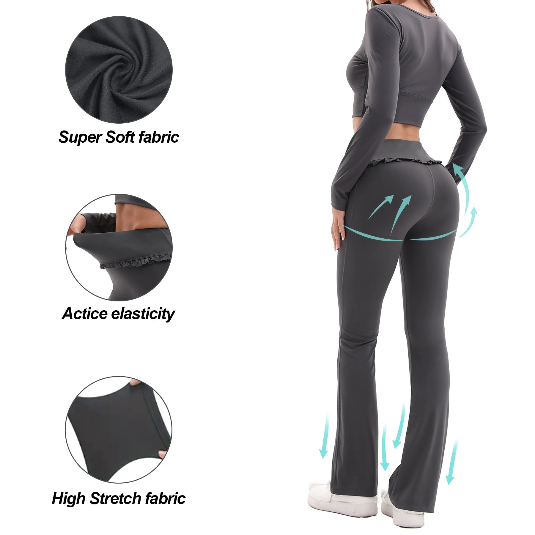 FrillFlow™ 2-Piece Yoga Set — Tummy-Control Flare Pants & Long-Sleeve Top