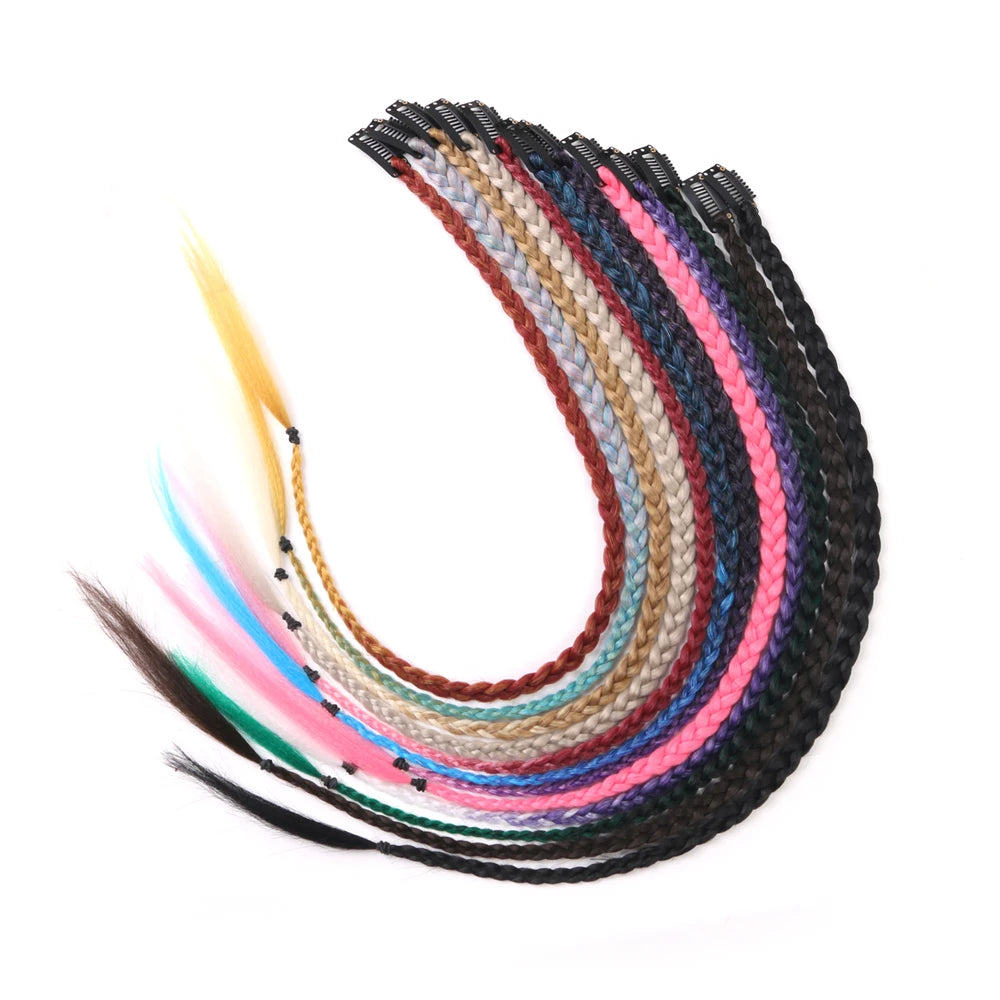 Synthetic 5 Pcs/Lot Clip-in Extensions For Women Ponytail Rainbow Braid Hair Extension 22'' Ombre Hairpiece Box Braid With Clip