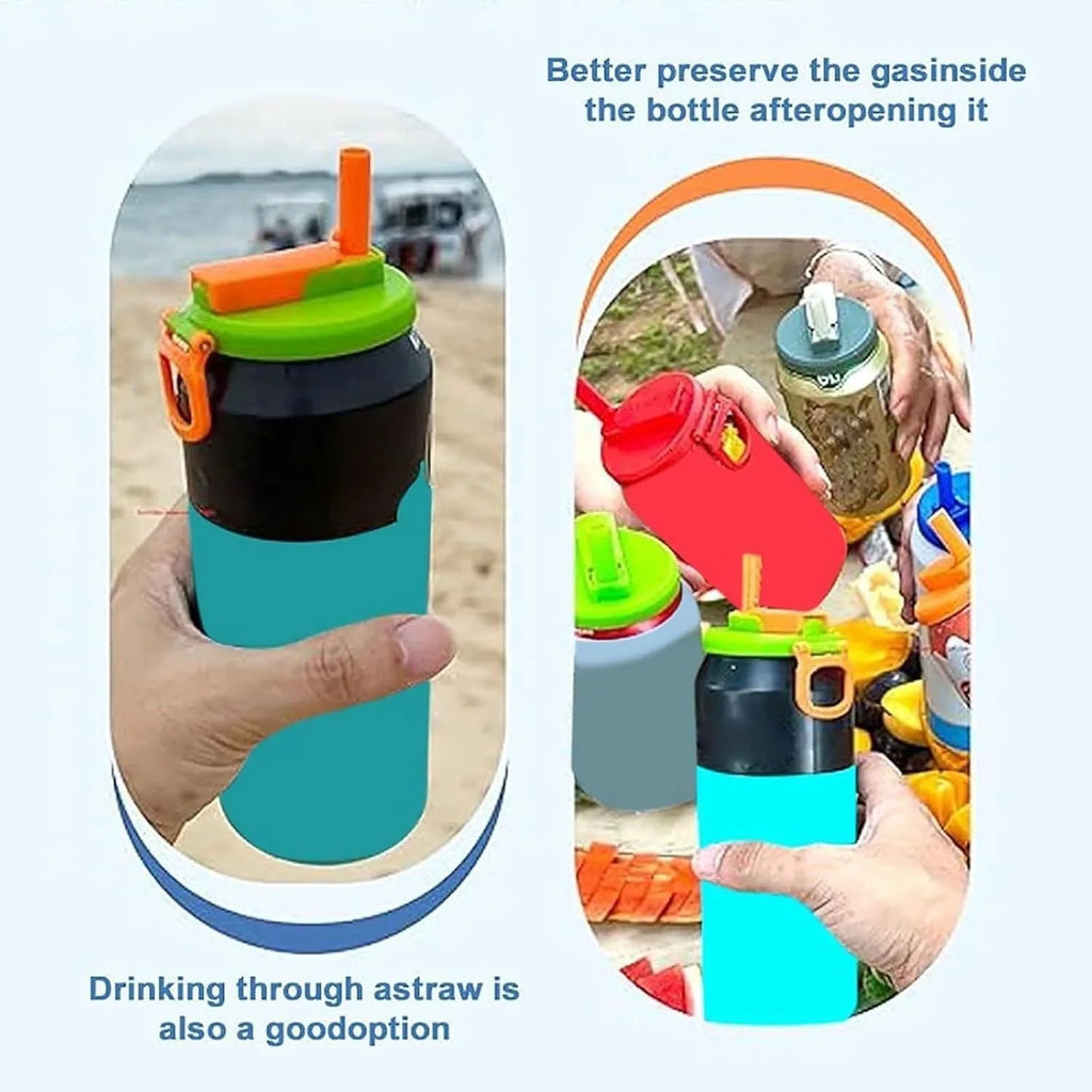 Silicone Straws Soda Can CoverReusable Can Lid, Airtight Plastic Cover for 12oz Soda Cans & Beer Cans, Leak-Proof Snap-On Seal,