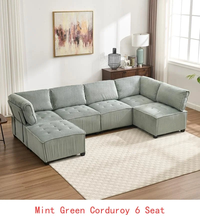 Modular Sectional Sofa U-Shaped Couch with Reversible Chaise, 6-Seat Convertible Design for Living Room